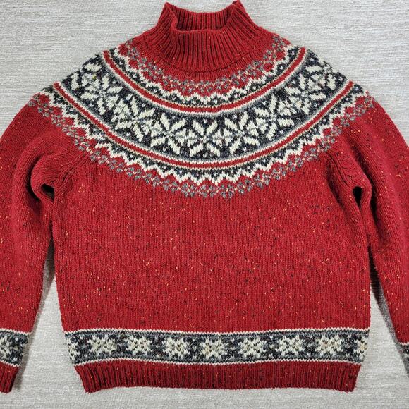 Vintage Just Design Fair Isle Sweater Women’s M Red Mock Neck Nordic Snowflake - Picture 4 of 13